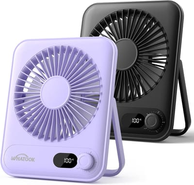 Bureauventilator Set van 2 – 5000mAh – 100 Standen – 24u Batterijduur – USB-C Snelladen – 28dB Fluisterstil – LED Display – 2-in-1 Tafel & Wand – Zwart & Paars