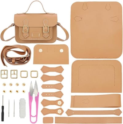 DIY Schoudertas Maakset - PU Leren Tas Naai Kit met Instructies, Handgemaakte Zadelhandtas, Tas Naai Kit, 18 x 7 x 12 cm (Khaki) - Perfect voor Creatieve Projecten en Ambachtelijke Handwerken