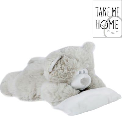 Take Me Home Pluche Beer Liggend Met Kussen 25 cm Grijs