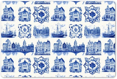 Placemats 45x30 cm - Placemat kunststof - 1 stuk - Huizen - Schepen - Blauw - Borden onderleggers - Decoratie voor op tafel - Keuken tafeldecoratie accessoires - Vinyl onderlegger - Tafelversiering