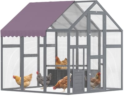 PawHut Hühnerstall Freilaufgehege 1,7x1,8x1,8 m Freigehege mit Schloss Tannenholz Hühnerhaus mit Wasserdichtem, Anti-UV Dach Outdoor Geflügelstall für Hühnerkäfig, 6-8 Hühner, Enten, Kaninchen, Grau