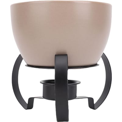 Pot à fondue au fromage et fourchettes Support en métal Set de pot chaud en céramique pour faire fondre le fromage la glace le chocolat gris