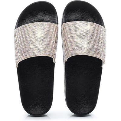 Strass Muiltjes Nieuwe Mode Dames Slippers Instappers Comfortabele Strand Schoenen Bling Diamant Platte Zool Buiten Slides 40 gray