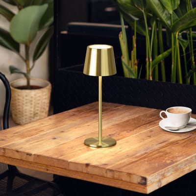 GAEVE - Tafellamp oplaadbaar - Messing - Draadloos en Dimbaar - 27,5cm hoog - 3 lichtkleuren - Elke lichtkleur is dimbaar - Geschikt voor binnen en buiten - Nachtlamp - Waterdicht