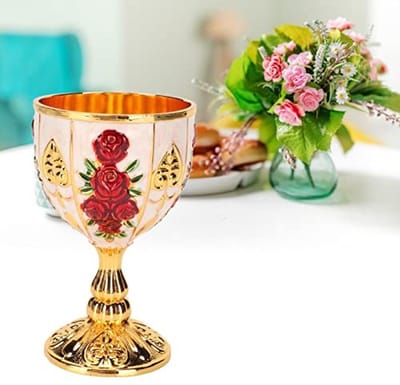 Dailygoods- Wijnbeker Luxe - Retro Reliëf Bloemenpatroon - 10 cm Hoog - Zinklegering - Elegante Goblet - Geschikt voor Feesten