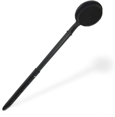Siliconen rugreinigingsborstel - 60 cm lange verstelbare telescopische doucheborstel - Lichaamsdoucheborstel - Zwart