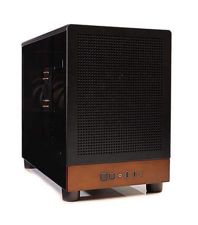 Zakelijke Ryzen 7 Silent Workstation - Computer Met Echt Walnoot Hout - Stijlvol Klein en Compact - R7 5700G 8-Core Desktop PC - 250GB SSD - 16GB RAM - Gamdias Athena M4M WOOD