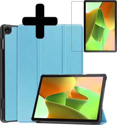 Hoes - Geschikt voor Lenovo Tab M10 (3e / 3rd generatie) - Met Screenprotector - Trifold Bookcase - Hard Cover - Hardcover Book Case - Tablet Hoesje - Lichtblauw