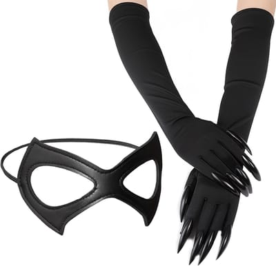 Lange Vingernagels en Zwarte Kat Masker voor Halloween, Cosplay Handschoenen en Claw Accessoires voor Feest en Carnavalsballen
