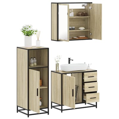 vidaXL - 3-delige - Badkamermeubelset - bewerkt - hout - sonoma - eikenkleurig