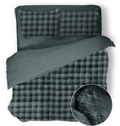Eleganzzz Dekbedovertrek Shiny Bubble Pom Pom Flanel Fleece - Olive Green - Dekbedovertrek 200x200/220cm - 100% flanel fleece - Tweepersoons dekbedovertrekken - 200x220cm - Teddy Dekbedovertrek - Fluffy Dekbedovertrek - Effen Dekbedovertrek