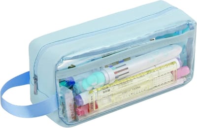 Meisjes etui - Jongens etui - Etui voor school - Transparante etui - Waterdichte PVC toilettas - Geschikt voor schrijfwaren, cosmetica, make-up, reis- en kantoorbenodigdheden (blauw)