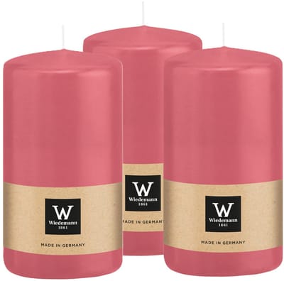 Wiedemann Cilinderkaars/stompkaars - 3x - roze - 12 x 6 cm - 33 branduren - zuilkaarsen