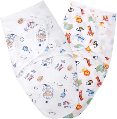 Zachte en Ademende Swaddle Doeken voor Baby's 0-3 Maanden, 2-pack van 100% Biologisch Katoen, Veilig en Verstelbaar voor Pasgeborenen - Blauw
