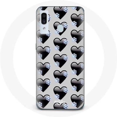 Coque pour Samsung Galaxy A20 Fond de coeurs noirs