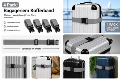 4 Pack! Bagageriem Kofferband 200 cm – Verstelbare Bagageband voor Koffer & Reiskoffer – Extra Sterke Bagageriem – Kofferband met Klikgesp – Reiskoffer Riem – 4 stuks- Geel Rood Blauw Zwart Grijs Paars Oranje