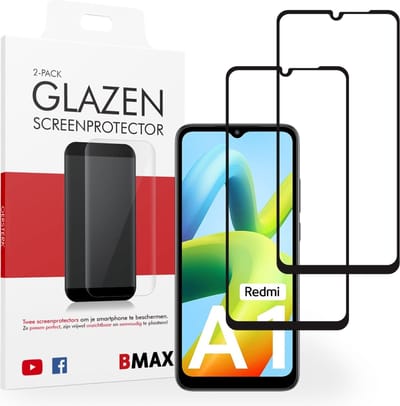 2-pack BMAX geschikt voor Xiaomi Redmi A1 Screenprotector - Full Cover - Gehard glas - Apple screenprotectors - Telefoonaccessoires - Telefonie & Accessoires - Beschermglas - Glas screenprotectors - Zwart