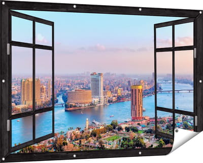 Gards Tuinposter Doorkijk De Nijl Rivier in Cairo, Egypte - 150x100 cm - Tuindoek - Tuindecoratie - Wanddecoratie buiten - Tuinschilderij