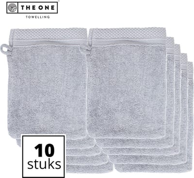 The One Towelling Bamboe Washandjes - 16 x 21 cm - 10 Stuks - Voordeelverpakking - Bamboe/Katoen - 600 gr/m² Stofdikte - Hypoallergeen - Lichtgrijs