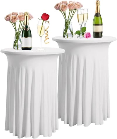 Set van 2 Witte Rekbare Ronde Tafelrokken voor Cocktailtafels, Ideaal voor Bruiloften en Feesten