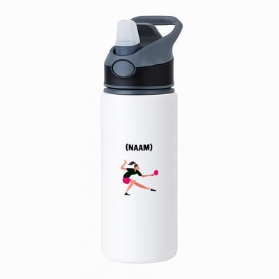Hacebo® - Tafeltennis met eigen naam waterfles met rietje zwart - Sport - Tafeltennisser - Ping pong - water fles - 650ML