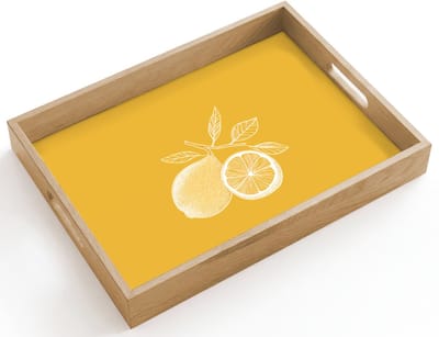 Dienblad hout 40x30 cm - Schootdienblad - Citroenen - Illustratie - Minimalistisch - Geel - Borrelplank rechthoek - Plateau dienbladen