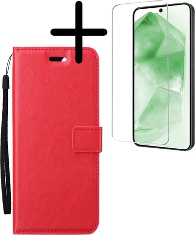 Hoesje Met Screenprotector - Geschikt voor Samsung Galaxy A55 - Luxe Pasjeshouder - Bookcase Portemonee - Flip Case - Kunstleer Book Case - Flipcase - Book Cover - Walletcase - Portemonneehoes - Rood