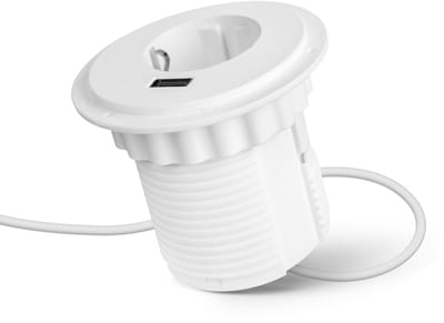 Inbouw Pop-up Stopcontact met USB - Wit, 230V 16A, Hoogvermogen USB 2,1A, 1,5 m Kabel [20461WH]