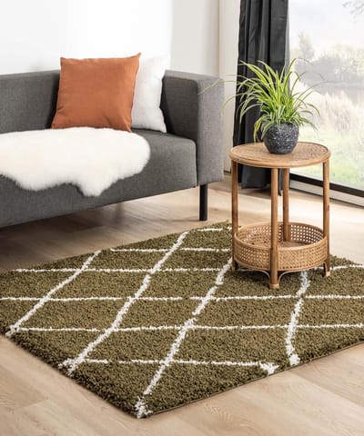 Vierkant berber vloerkleed - Habitat olijfgroen/wit 200x200