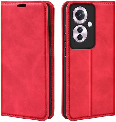 MobyDefend Hoesje - Geschikt voor Oppo Reno 11F - Luxe Wallet Bookcase (Magnetische Sluiting) - Rood