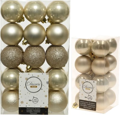 Kerstversiering kunststof kerstballen parel/champagne 4-6 cm pakket van 46x stuks - Kerstboomversiering