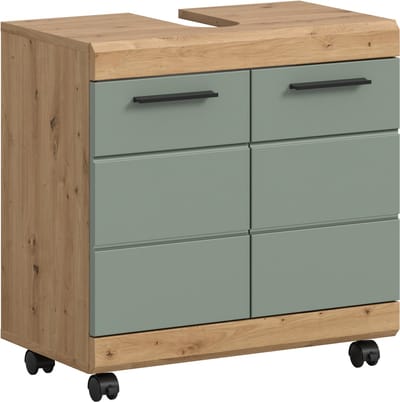 Moderne Wastafelkast Op Wielen - Saliegroen en Eiken Look - 60x60x34 cm