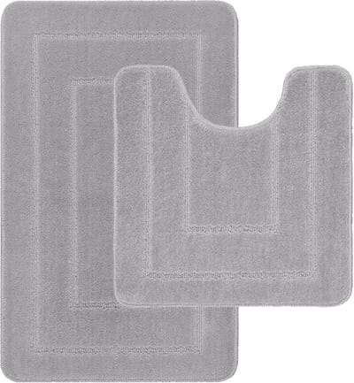 Antislip Badmat Set - Extra Zacht en Waterabsorberend - 100% Polypropyleen Badkamer Tapijt - Wasbaar - Grijs