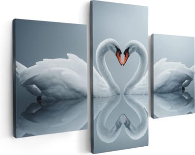 Artaza Canvas Schilderij Drieluik Twee Zwanen in een Hart Vorm - 90x60 - Foto Op Canvas - Canvas Print