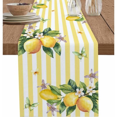 Zomer Citroen Vruchten Gele Strepen Linnen Tafelkleed Feest Decoratie Herbruikbaar Keuken Eettafelkleed Bruiloft Decoraties 150x33cm beige