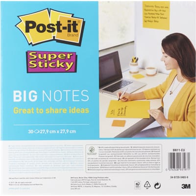 Post-it® Super Sticky Big Notes BN11-EU, 279 x 279 mm, 30 vellen, geel