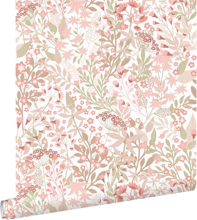 ESTAhome behang veldbloemen vergrijsd groen en roze - 50 x 900 cm - 131348