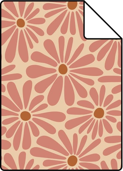 Proefstaal ESTAhome behang madeliefjes terracotta roze - 26.5 x 21 cm - 131151-S