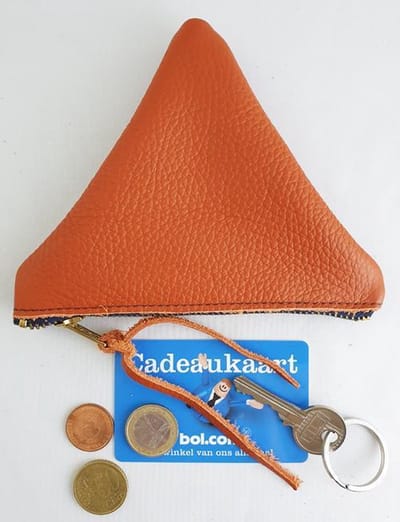 Toetie & Zo Handgemaakt Leren Sleutelmapje Oranje, terracotta, sleutelzakje, sleutelhouder, sleutelhoesje, kleingeldmapje, OV hoesje, portemonnee, leder