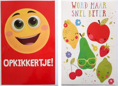 2 Wenskaarten - Beterschap + Opkikkertje – 12 x 17 cm