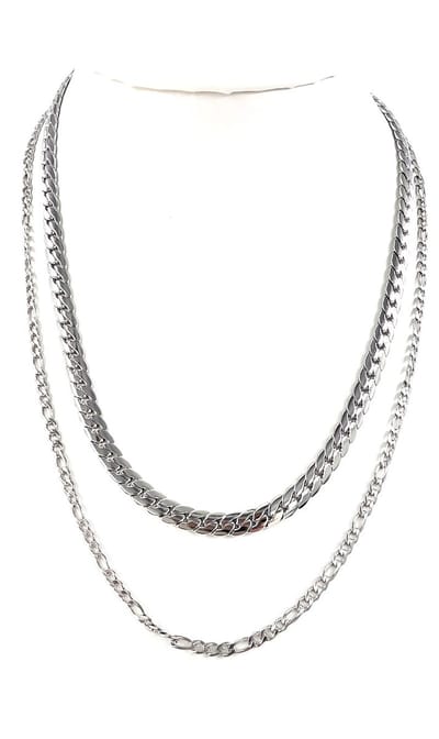 Ketting 2 verschillende laags RVS - Lengte 40-45 plus 5 cm verlengketting zodat je hem eenvoudig kunt verstellen passend bij je outfit. - Zilverkleurig - ketting bestaat uit 45 cm x br 5.5mm Gourmetschakel Plat en 40 cm x br 3mm Figaro schakel