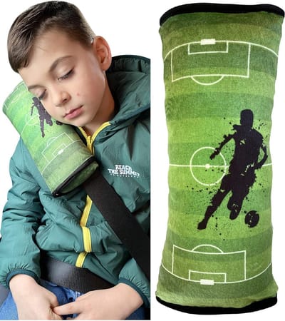 auto slaapkussen voor kinderen - machine wasbaar - zacht autogordelkussen, gordelbeschermer, gordelkussen, autokussen, reiskussen, vakantie - 30x12cm (Voetbal)