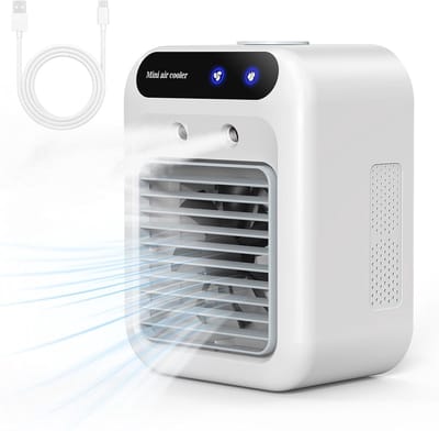 Draagbare Airco, Stille Mobiele Airco, 500ml Luchtkoeler, Verfrisser, 2 Snelheden, 2 Vernevelingsstanden, Mini Airco Geschikt voor Kamer & Kantoor [Energieklasse A+++]