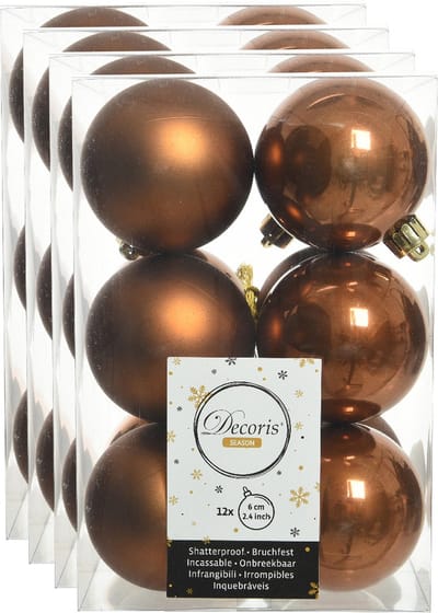 Decoris kerstballen - 48x st - kaneel bruin - D6 cm - kunststof - mat/glans - kerstversiering
