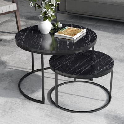 Salontafel Skagen set van 2 rond marmer zwart en zwart