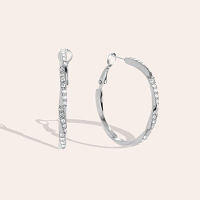 Bijoutheek Oorringen Hoop Twist Steentjes Zilverkleurig