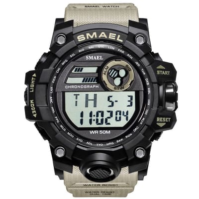 Heren Horloge Digitaal Shock Bestendig  Khaki met rubber band | Smael | 1545D | Waterdicht | Glow in dark | Mud Master | Leger | Licht | Kaki | Rubberen band | Timer | Army | Eyecatcher | Master| Vaderdag Cadeau | Vaderdag | kado|
