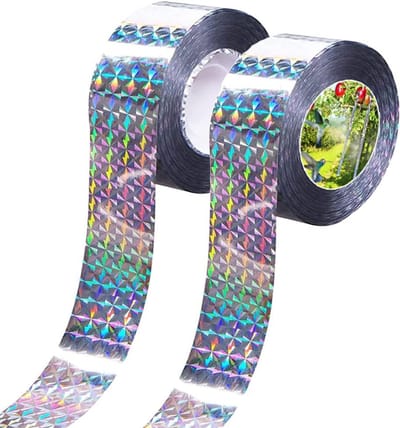 Vogelwerende tape - Vogelverjager - Set van 2 rollen - 80 m x 4,8 cm - Holografische vogelafschrikkingstape - Dubbelzijdig reflecterend - Reflecterend lint tegen vogels - Milieuvriendelijk - Geschikt voor tuinen, terrassen en boomgaarden - Zilver