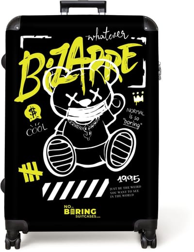 NoBoringSuitcases.com® - Koffer groot - Reiskoffer lichtgewicht - Cartoon beer met masker als graffiti kunstwerk - Rolkoffer met 4 wielen - Grote trolley XL - 98 liter bagage