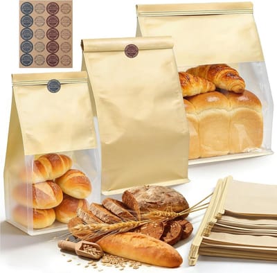 46 Stuks Kraft Papier Broodzakken met Venster in 3 Maten voor Zelfgemaakt Brood, Toast en Snacks